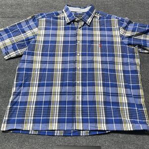 US Polo Assn Shirt Mens XL Tall Blue Plaid Short Sleeve Button Down Logo Casual